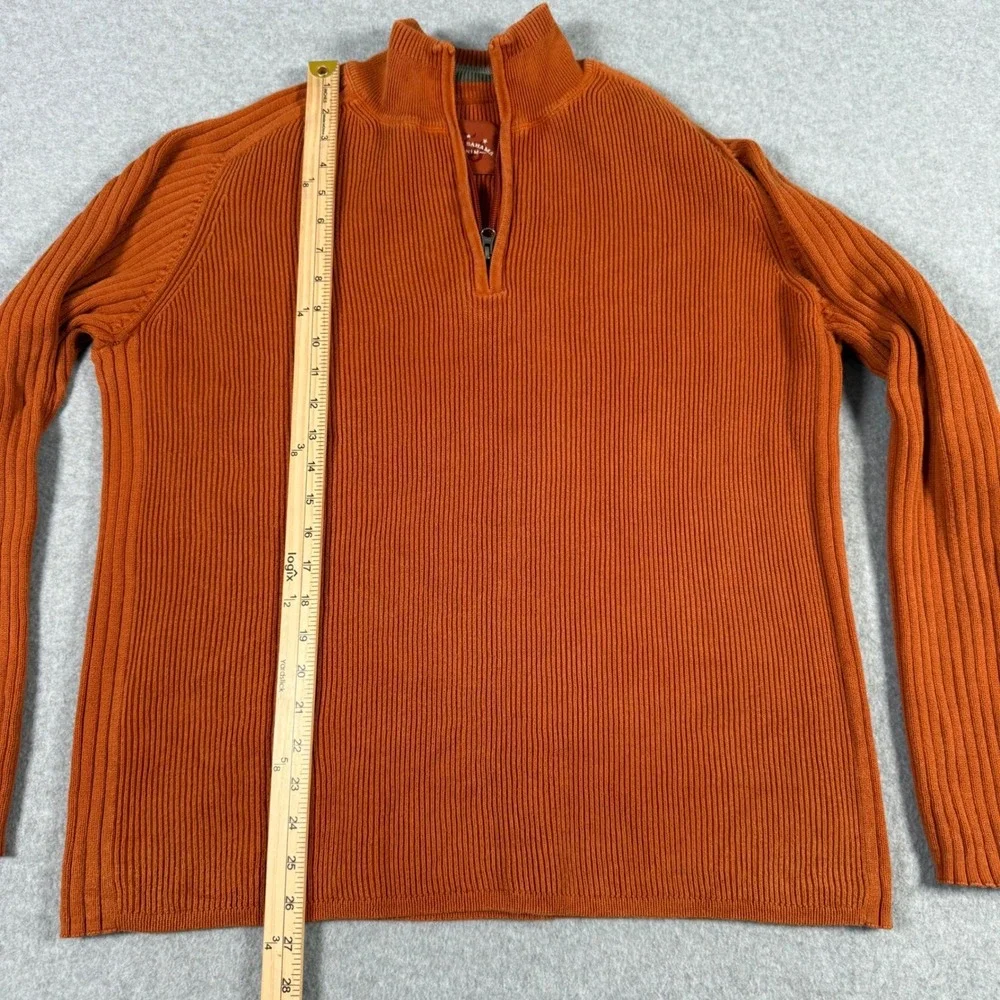 Tommy Bahama Denim Mens Large Orange Ribbed Cotton 1/4 Zip Pullover Sweater